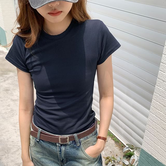 ANORA-Short Sleeve Round Neck Plain Tee