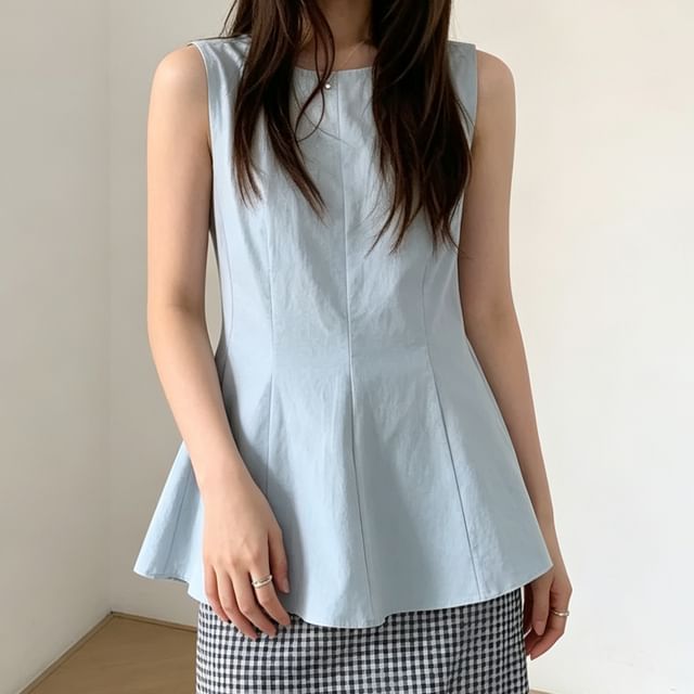 ANORA-Sleeveless Crewneck Plain Flowy Top
