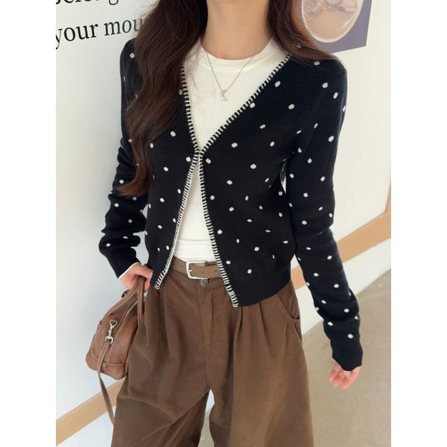 ANORA-V-Neck Dotted Button Up Cardigan