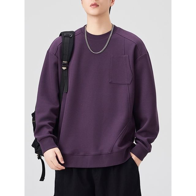 Anovier-Crew Neck Plain Sweatshirt