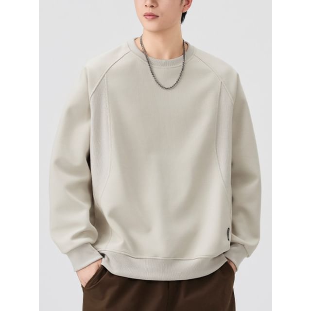 Anovier-Crew Neck Plain Sweatshirt