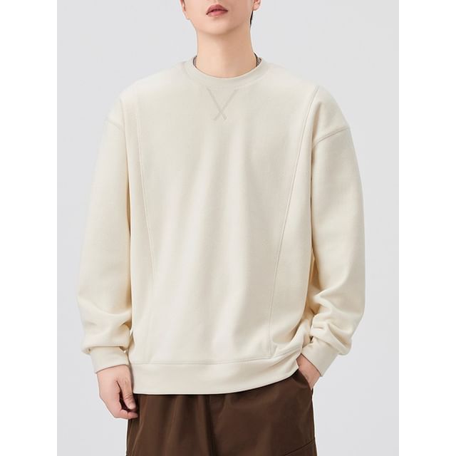 Anovier-Crew Neck Plain Sweatshirt
