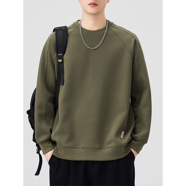 Anovier-Crew Neck Plain Sweatshirt