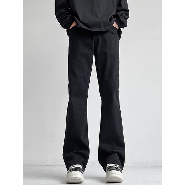 Anovier-High-Waist Plain Boot-Cut Jeans
