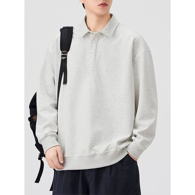 Anovier-Plain Polo Sweatshirt
