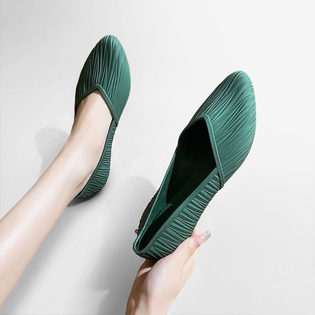 Anran-Almond Toe Ruched Rain Flats