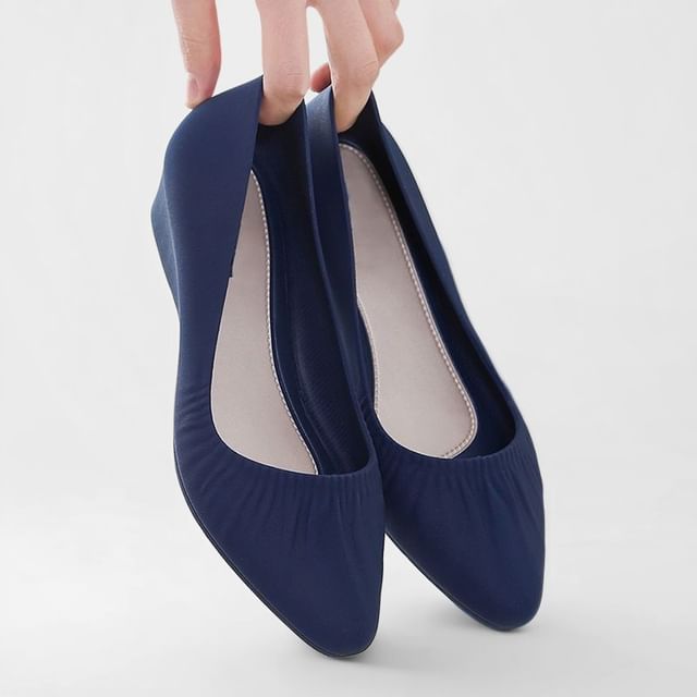 Anran-Almond Toe Ruched Wedge Rain Shoes