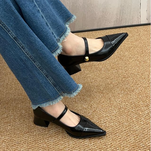 Anran-Block Heel Pointy Mary Jane Pumps
