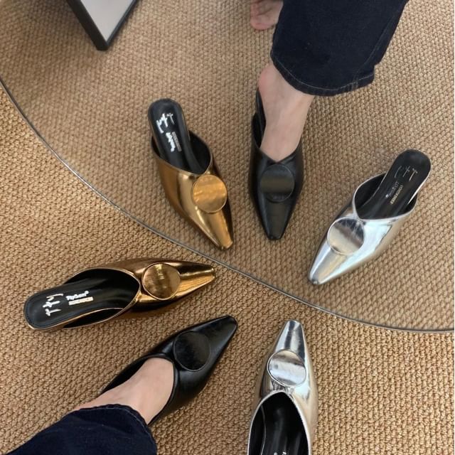 Anran-Block Heel Pointy Mules