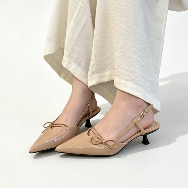 Anran-Bow Detail Pointed Toe Slingback Sandals