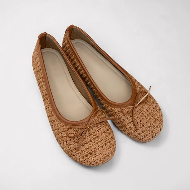 Anran-Bow Woven Ballet Flats