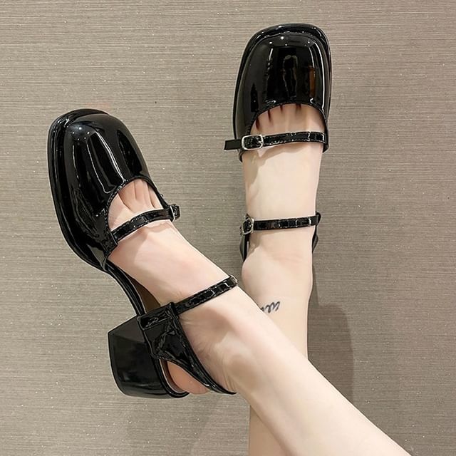 Anran-Chunky Heel Mary Jane Sandals
