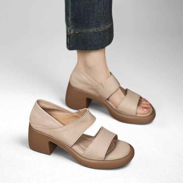 Anran-Faux Leather Block Heel Sandals