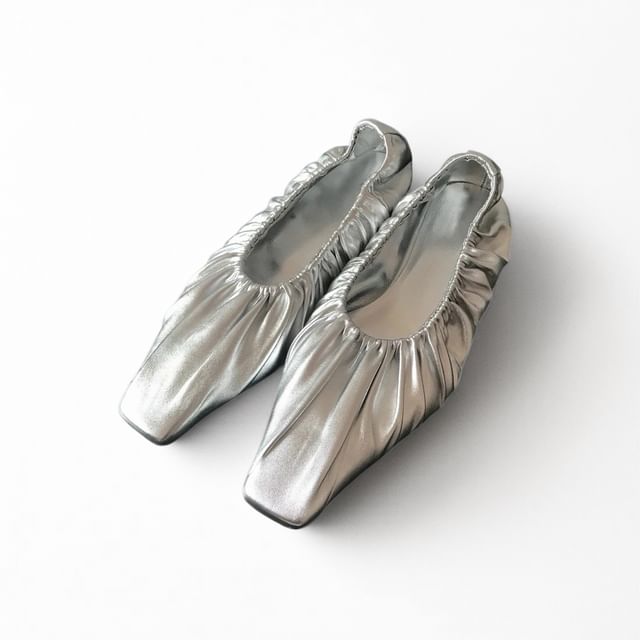 Anran-Faux Leather Plain Balletcore Flats