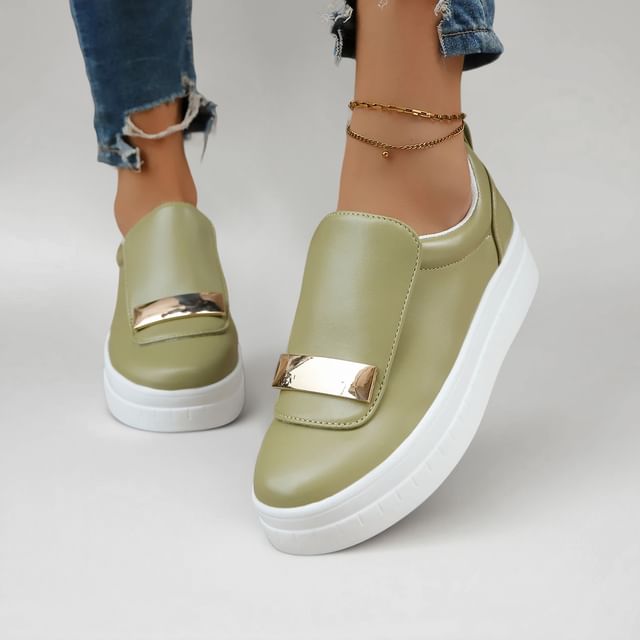 Anran-Faux Leather Platform Sneaker Slip Ons