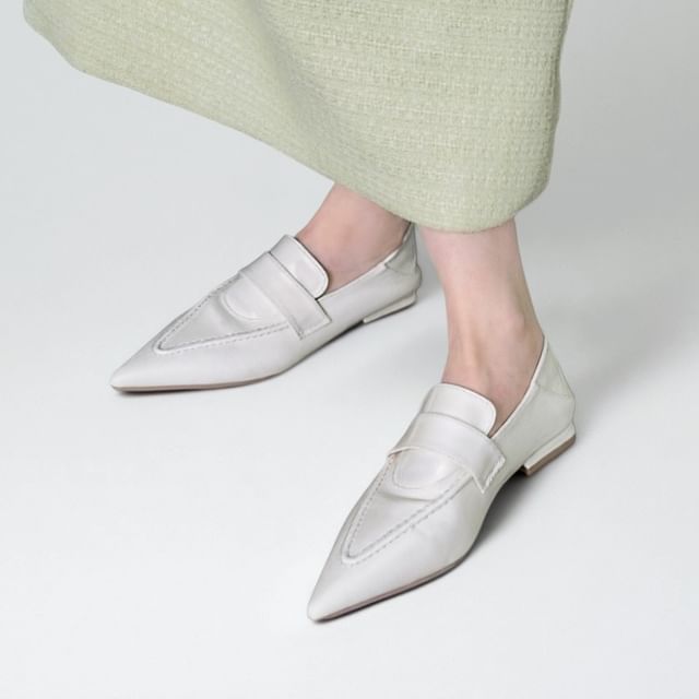 Anran-Faux Leather Pointed Loafers