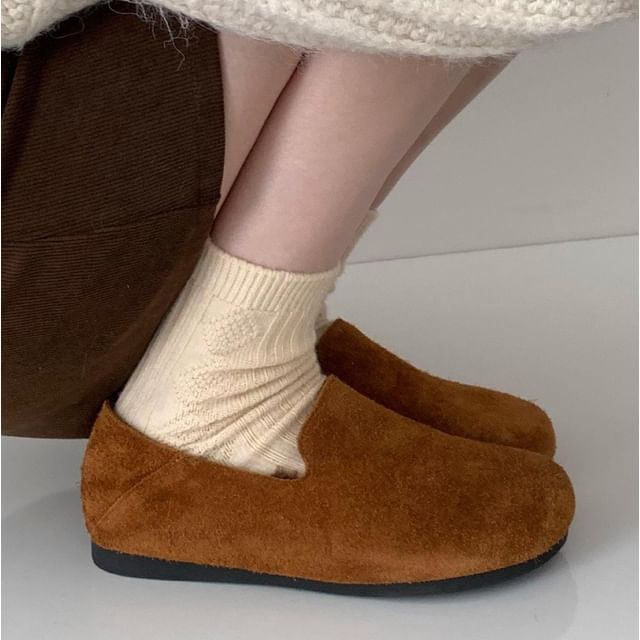 Anran-Fleece-Lined Genuine Leather Slip-Ons