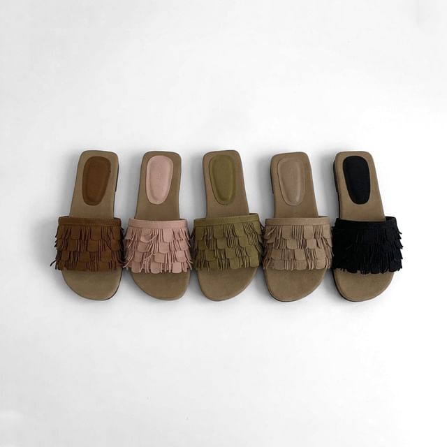 Anran-Fringe Slide Sandals
