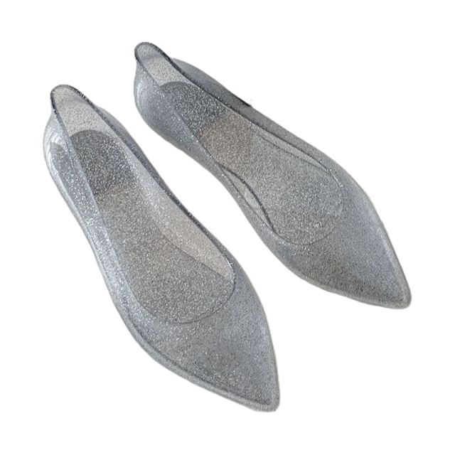 Anran-Glitter Jelly Pointed Toe Ballet Flats
