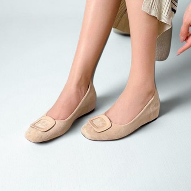 Anran-Hidden Wedge Square Toe Plain Buckled Faux Suede Pumps