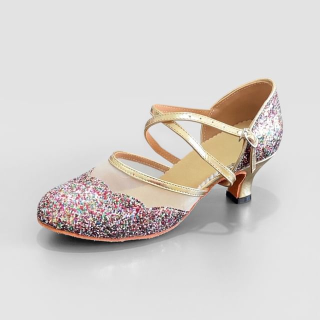 Anran-Indoor Spool Heel Glitter DOrsay Sandals