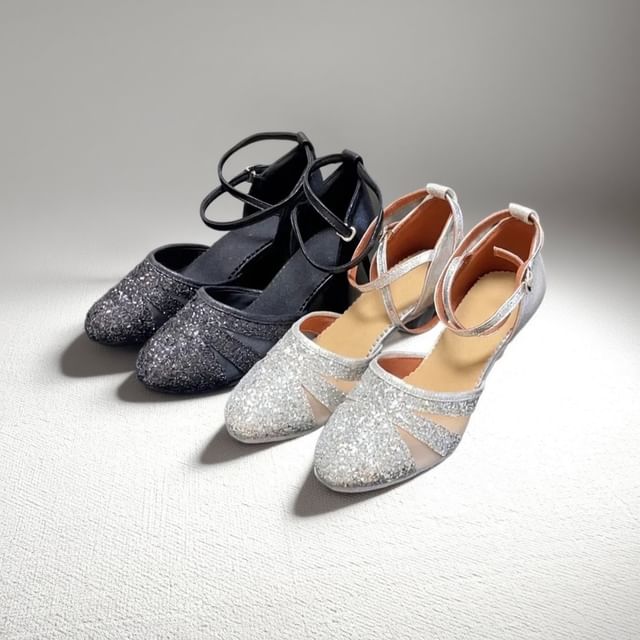 Anran-Indoor Spool Heel Glitter DOrsay Sandals