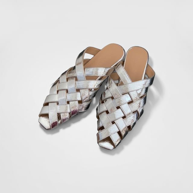 Anran-Peep Toe Woven Slide Sandals