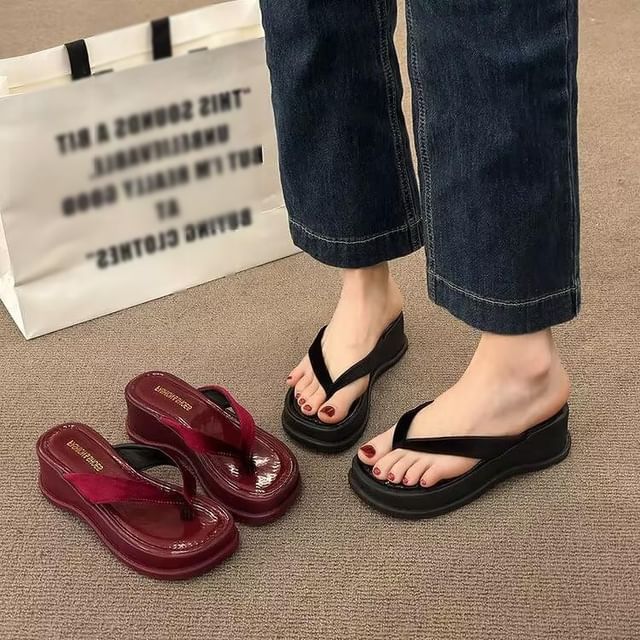 Anran-Plain Platform Flip-Flops