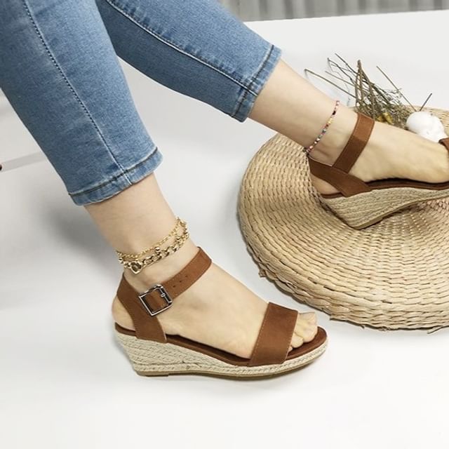 Anran-Platform Ankle Strap Wedge Espadrille Sandals