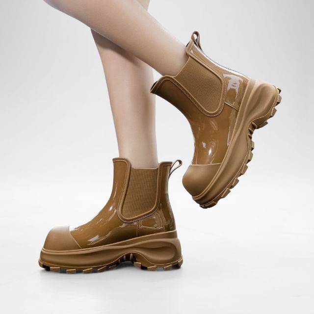 Anran-Platform Chunky Heel Rain Boots