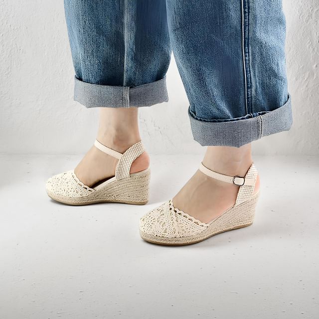 Anran-Platform Crochet Wedge Espadrille Shoes