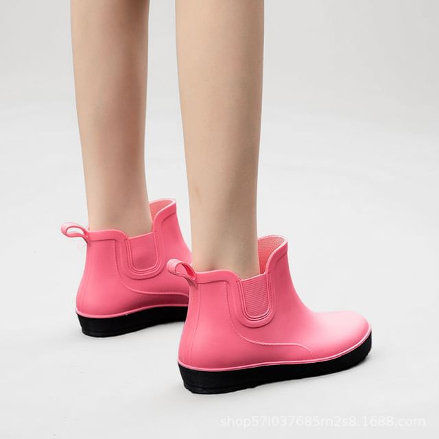 Anran-Platform Plain Ankle Rain Boots