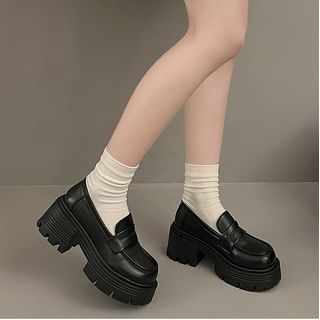 Anran-Platform Plain Faux Leather Penny Loafers