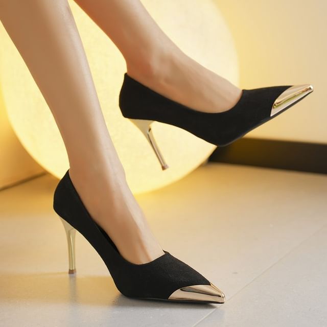 Anran-Pointed Cap Toe Stiletto Pumps