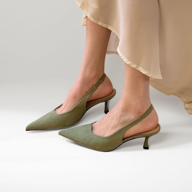 Anran-Pointed Slingback Kitten Heel Sandals