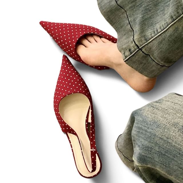 Anran-Pointed Toe Micro Dot Slingback Flats
