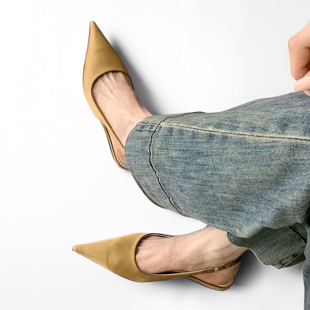 Anran-Pointed Toe Plain Slingback Flats