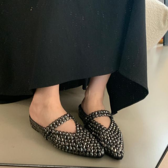 Anran-Pointy Rhinestone Mules