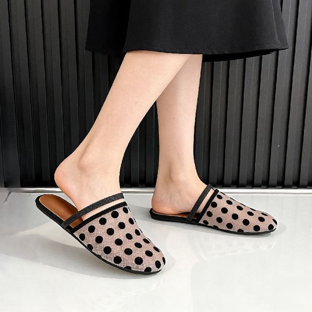 Anran-Polka Dot Mesh Flat Mules