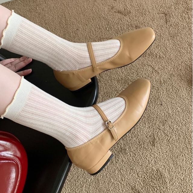 Anran-Square Toe Chunky Heel Mary Jane Shoes