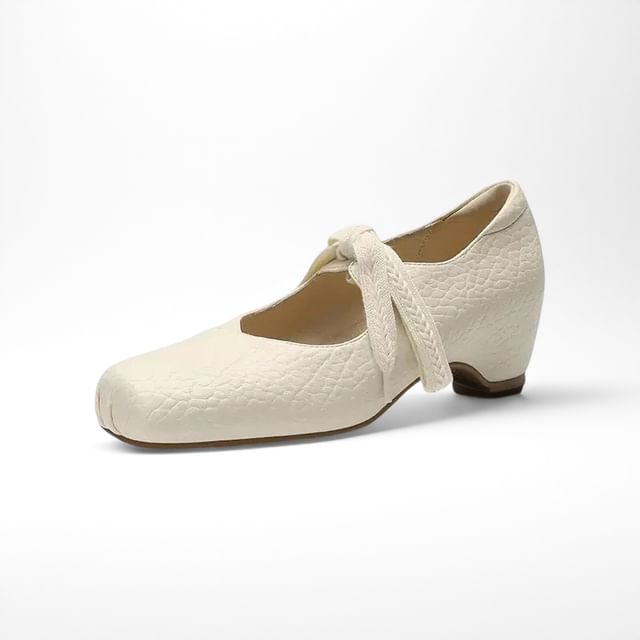 Anran-Square Toe Croc Grain Balletcore Flats