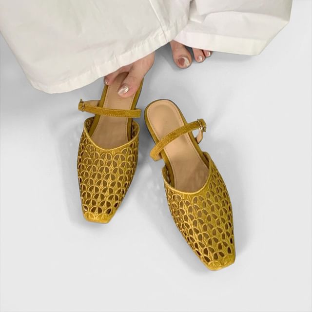 Anran-Square Toe Cutout Mary Jane Mules