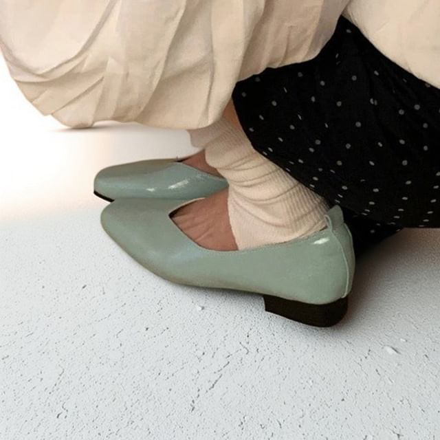 Anran-Square Toe Faux Leather Pumps