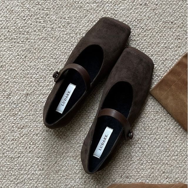 Anran-Square Toe Velvet Mary Jane Shoes