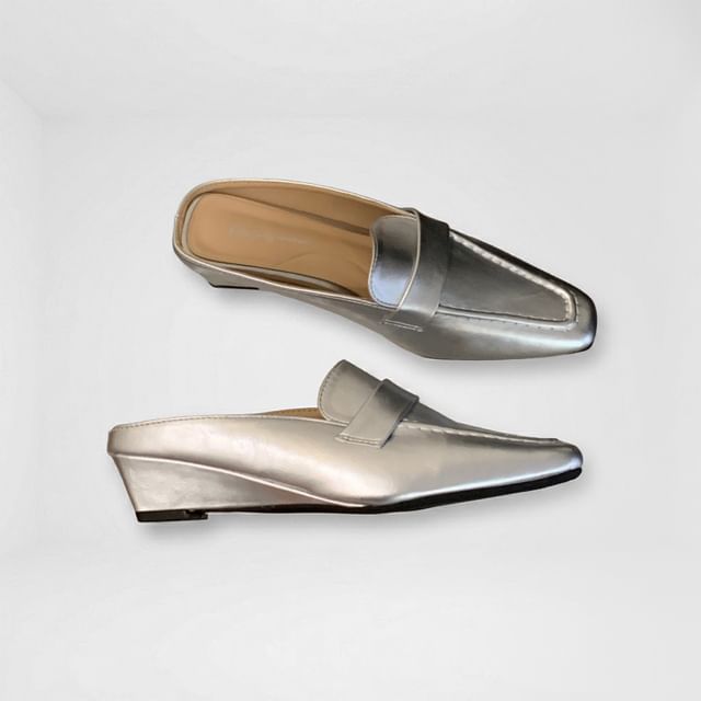 Anran-Square Toe Wedge Loafer Mules