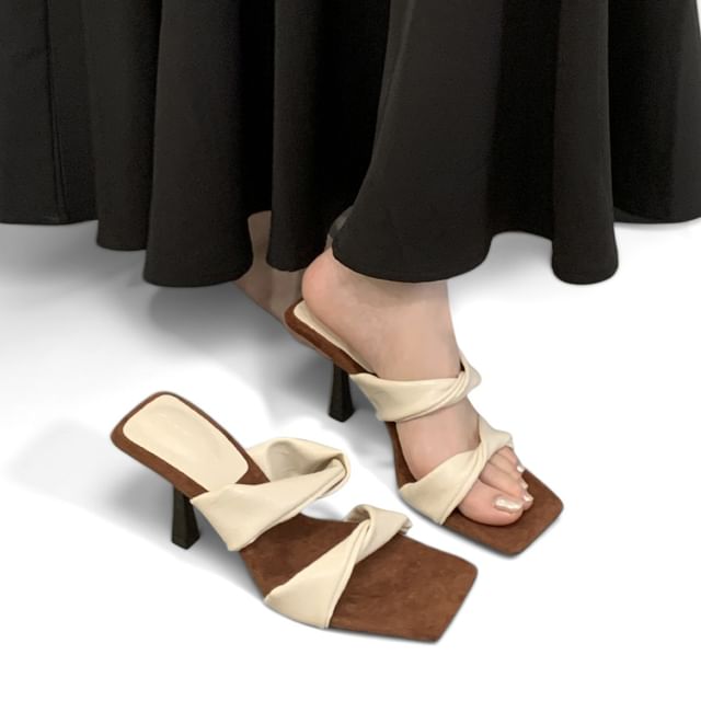Anran-Stiletto Square Toe Twisted Faux Leather Sandals