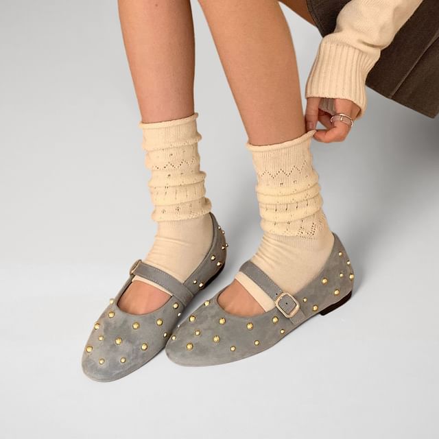 Anran-Studded Round Toe Mary Jane Flats