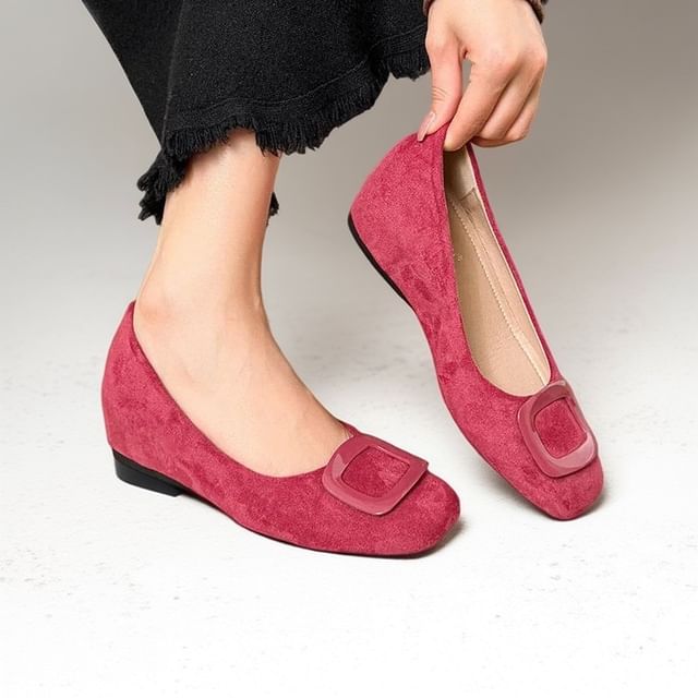 Anran-Wedge Heel Velvet Plain Pumps