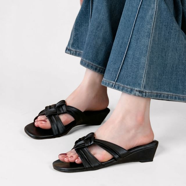 Anran-Woven Wedge Slide Sandals