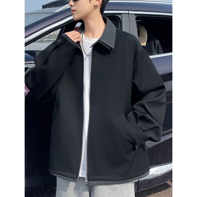 Antaeus-Collared Plain Mock Two Piece Zip Jacket